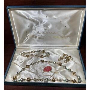 PRINCESS PRIDE Vintage Rhinestone Necklace & Earrings in Original Gift Box